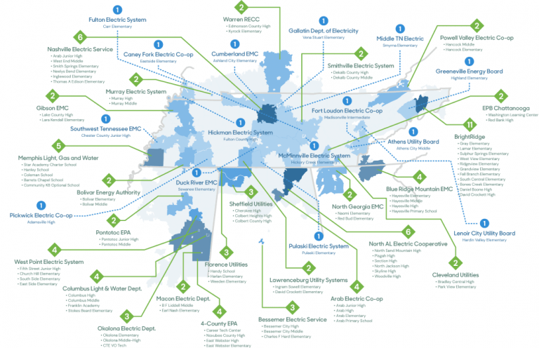 Map displaying the SUP cohort particpant schools for 2022-2023