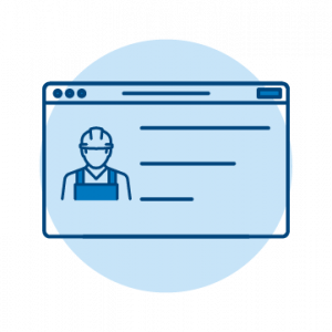 Graphic icon displaying a web page with a contractor silhouette