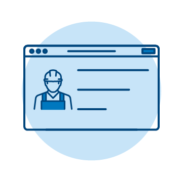 Graphic icon displaying a web page with a contractor silhouette