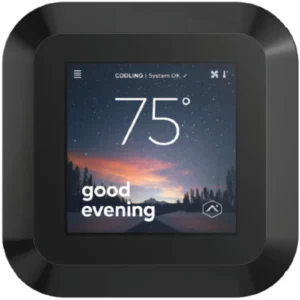 black, square smart thermostat.