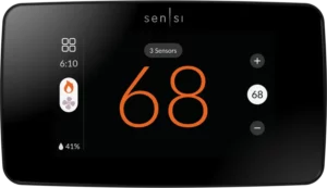 black, rectangular smart thermostat