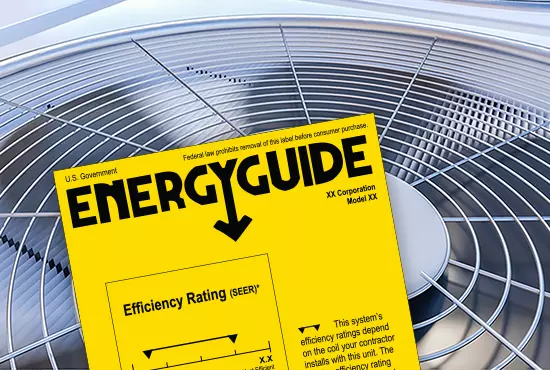 Energy guide sticker on a heat pump