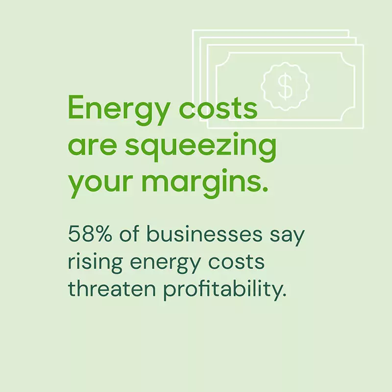 Graphic element: Energy costs are squeezing your margins. 58% of businesses say rising energy costs threaten profitability.