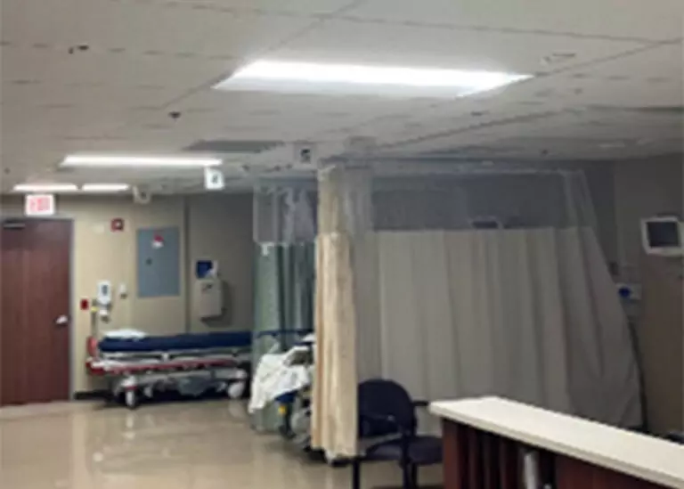 A treatment room at TriStar Centennial Hospital showcasing LED lighting.