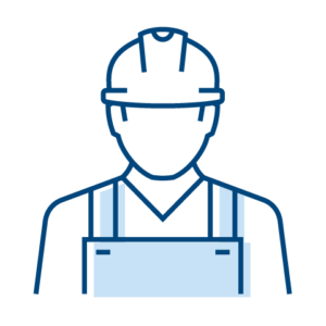 Icon of a TVA Energy Expert wearing a hard hat and protective overalls.