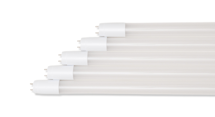Five energy-efficient tubular LED lighting fixtures with visible pins, representing modern lighting upgrades.