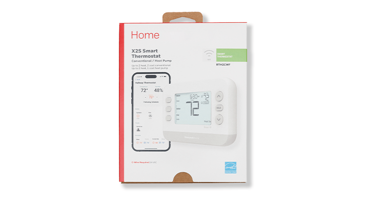 Energy Star certified Honeywell Home X2S Smart Thermostat for conventional and heat pump systems, offering smart app control.