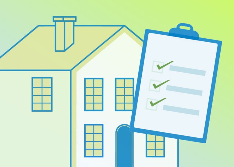 House illustration with a clipboard checklist, symbolizing an EnergyRight home energy assessment identifying efficiency upgrades.
