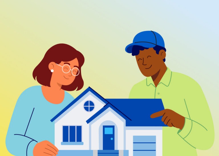 A homeowner and TVA Energy Expert discuss energy-saving improvements like smart thermostats or heat pumps for a model home.