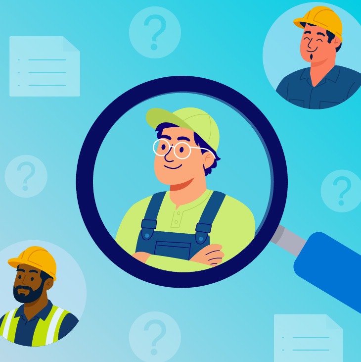 Magnifying glass highlights a TVA Energy Expert, representing finding qualified professionals for energy efficiency projects.