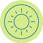 Sun icon symbolizing TVA EnergyRight's solar power initiatives and natural light efficiency.